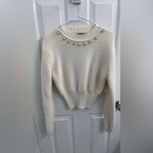 Elegant Cream Sweater with Pearl Accents